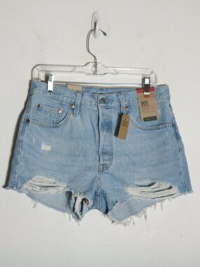 Levis 501 Distressed Cutoff Denim Shorts Womens 29 Light Wash Cotton